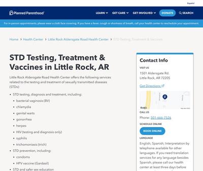 STD Testing at Little Rock Aldersgate Road Health Center