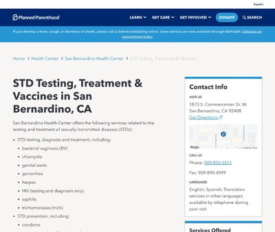 STD Testing at Planned Parenthood of Orange and San Bernardino Counties Incorporated