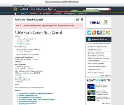 STD Testing at Public Health Center - North Coastal