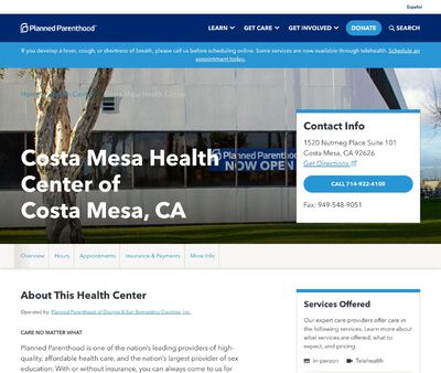 STD Testing at Planned Parenthood of Orange and San Bernardino Counties Incorporated (Costa Mesa Health Center)
