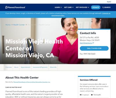 STD Testing at Planned Parenthood Mission Viejo Health Center