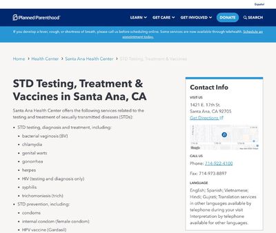 STD Testing at Planned Parenthood of Orange and San Bernardino Counties Incorporated (Orange Health Center)