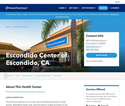 STD Testing at Planned Parenthood Of the Pacific Southwest Incorporated (Escondido Center)