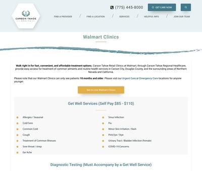 STD Testing at Carson Tahoe Retail Clinic at Walmart