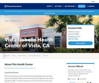 STD Testing at Planned Parenthood of the Pacific Southwest Incorporated (Vista Isabella Health Center)