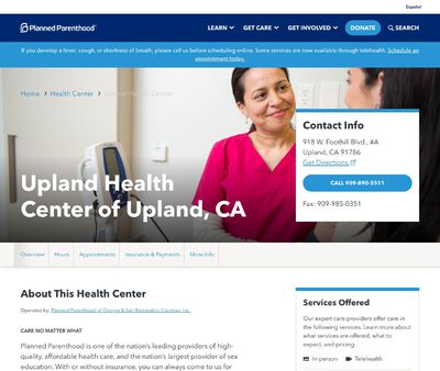 STD Testing at Planned Parenthood of Orange and San Bernardino Counties Incorporated (Upland Health Center)