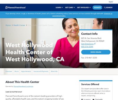 STD Testing at West Hollywood Health Center of West Hollywood, CA