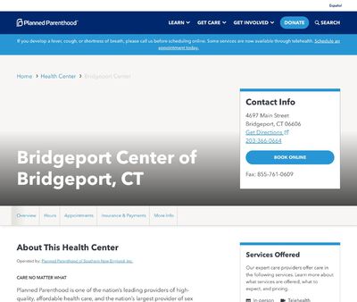 STD Testing at The Planned Parenthood of Southern New England Incorporated (Bridgeport Center)