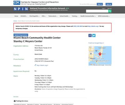 STD Testing at Miami Beach Community Health Center (Stanley C Meyers Center)