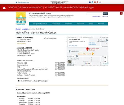 STD Testing at Florida Department of Health in Orange County Central Health Center