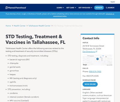 STD Testing at Planned Parenthood of Tallahassee Health Center