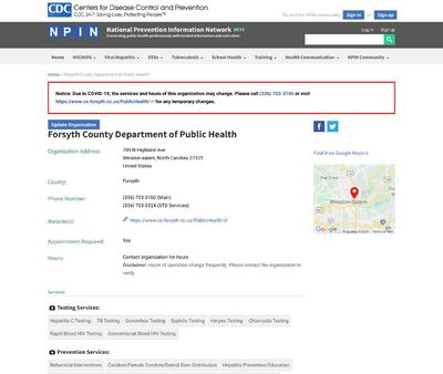 STD Testing at Forsyth County Department of Public Health