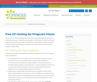 STD Testing at Choices Pregnancy Care Center