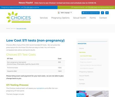 STD Testing at Choices Pregnancy Care Center