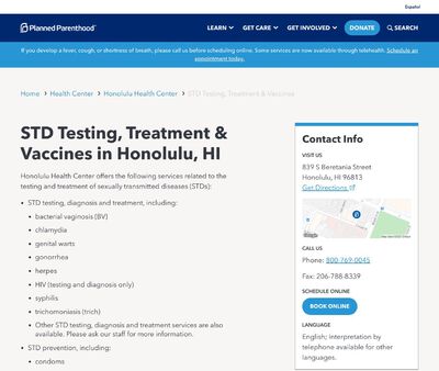 STD Testing at Honolulu Health Center