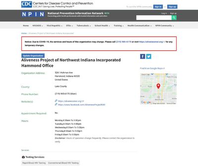 STD Testing at Aliveness Project of Northwest Indiana Incorporated-Merrillville Office