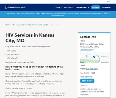 STD Testing at Planned Parenthood - Patty Brous Health Center of Kansas City, MO