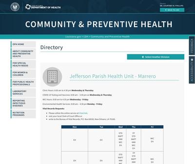 STD Testing at Jefferson Parish Health Unit