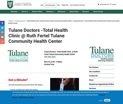 STD Testing at Total Health Clinic@Ruth Fertel Tulane Community Health Center