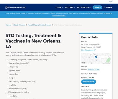 STD Testing at Planned Parenthood Gulf Coast Incorporated (New Orleans Health Center)