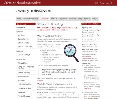 STD Testing at University of Massachusetts (UMass) Health Services