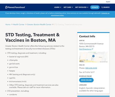 STD Testing at Planned Parenthood of Boston