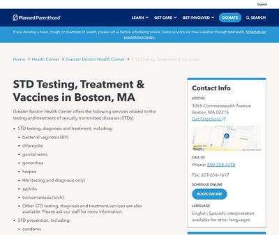 STD Testing at Planned Parenthood - Greater Boston Health Center