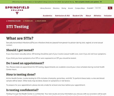 STD Testing at Springfield College Health Center