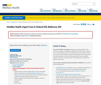 STD Testing at MedStar PromptCare at Federal Hill, Baltimore