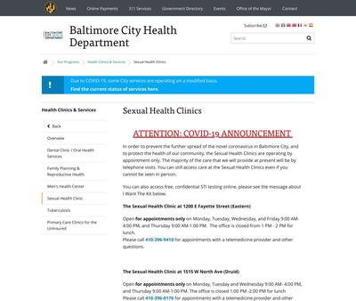 STD Testing at Baltimore City Health Department- Druid Sexual Health Clinic