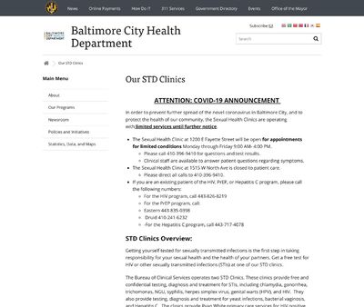 STD Testing at Bureau of HIV/STD Services Baltimore