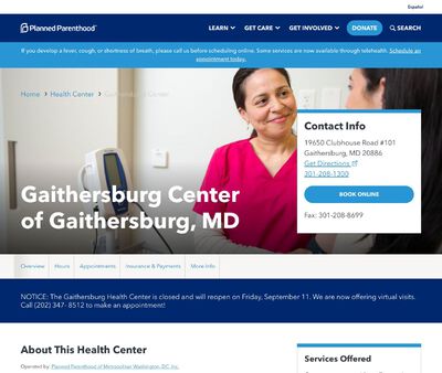 STD Testing at Planned Parenthood – Gaithersburg Health Center of Gaithersburg, MD