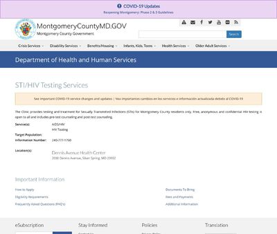 STD Testing at Montgomery County - Dennis Avenue Health Center