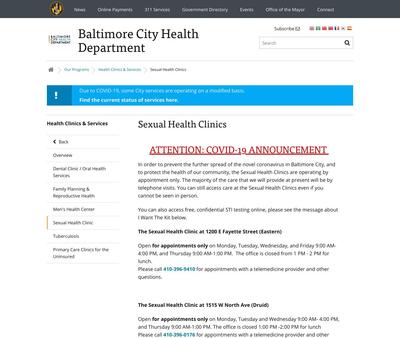 STD Testing at Baltimore City Health Department - Druid Sexual Health Clinic