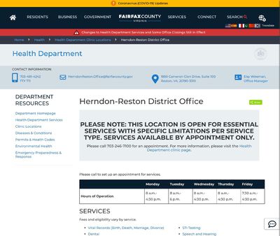 STD Testing at Fairfax County Health Department Herndon-Reston District Office and Health Clinic