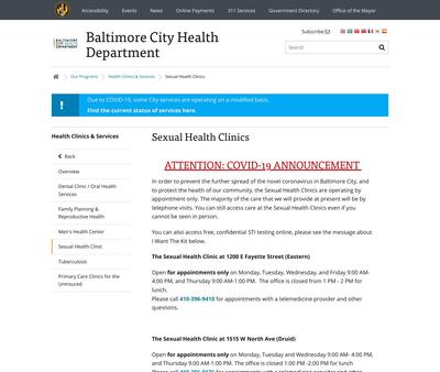 STD Testing at Baltimore City Health Department - Eastern Family Planning Clinic