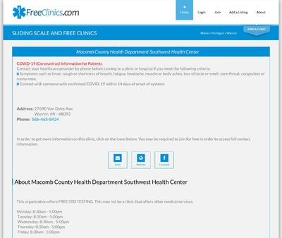 STD Testing at Macomb County Health Department Southwest Health Center