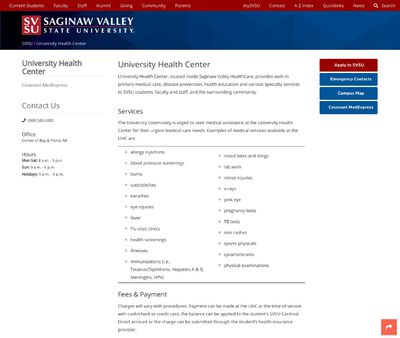 STD Testing at Saginaw Valley State University, University Health Center