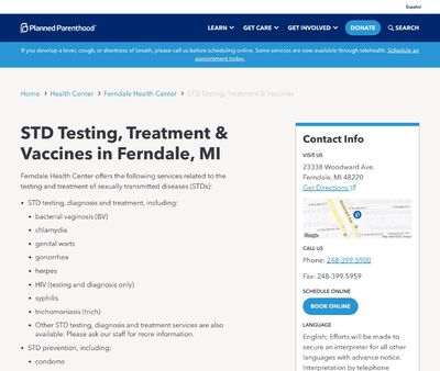 STD Testing at Planned Parenthood of Michigan (Ferndale Health Center)
