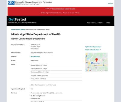 STD Testing at Mississippi State Department of Health (Rankin County Health Department)