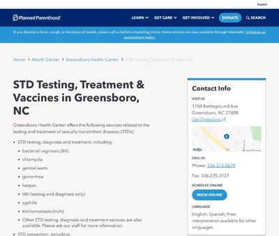 STD Testing at Planned Parenthood Greensboro