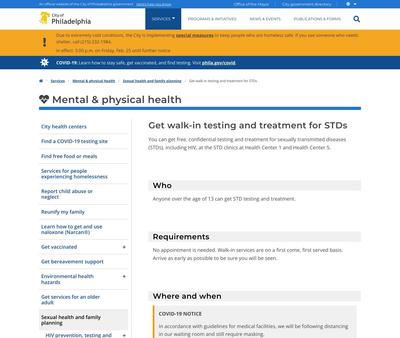 STD Testing at Philadelphia Health Center 1