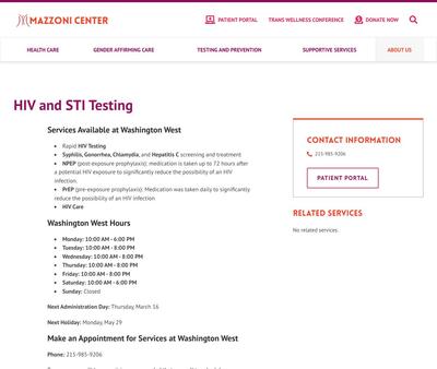 STD Testing at Mazzoni Center Washington West