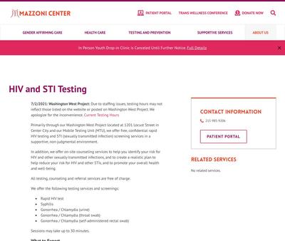 STD Testing at Mazzoni Center Washington West Project