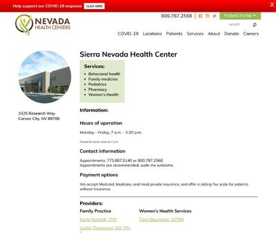 STD Testing at Nevada Health Centers Incorporated (Sierra Family Health Center)
