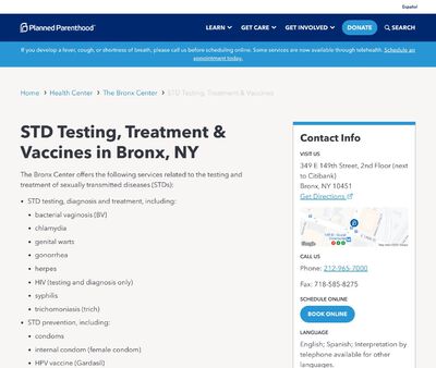 STD Testing at Planned Parenthood Bronx