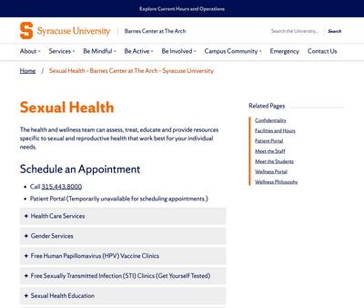 STD Testing at Barnes Center at The Arch - Syracuse University