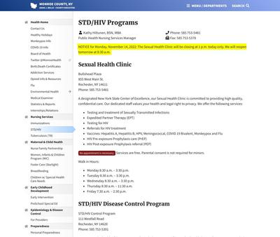 STD Testing at Monroe County Health Department