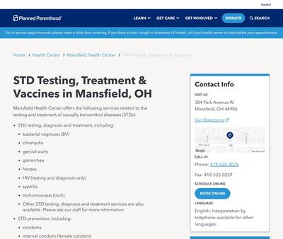 STD Testing at Planned Parenthood - Mansfield Health Center