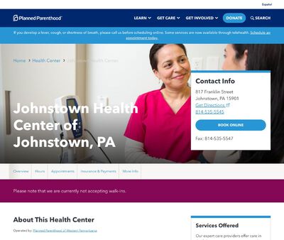STD Testing at Johnstown Health Center of Johnstown, PA